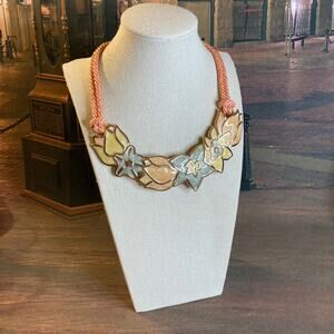 0023 Vintage 80s Monet Corded & Enameled Spring Floral Necklace Book Piece VG